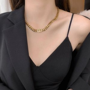 Gold Curb Chain Necklace with Adjustable Clasp