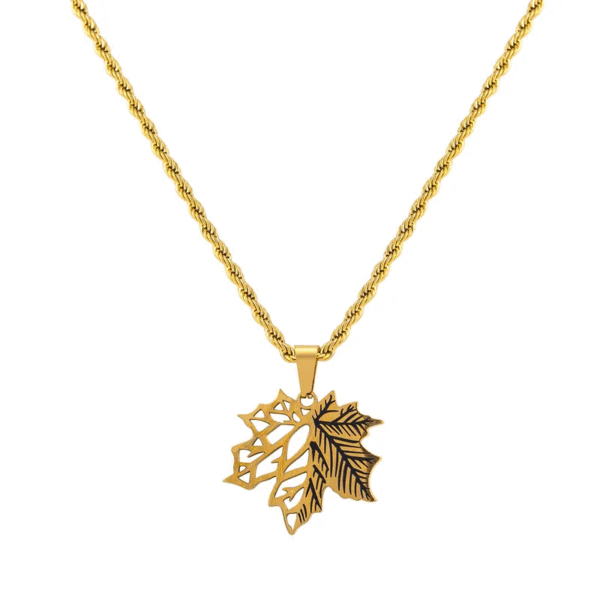 Gold Leaf Pendant Necklace with Rope Chain - Image 2