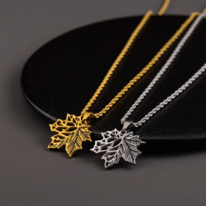 Gold Leaf Pendant Necklace with Rope Chain