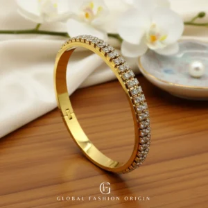 Celestia 18K Gold Plated Diamond Line Bangle